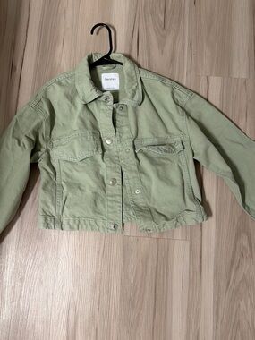 Bershka Sage Green Cropped Utility Jacket